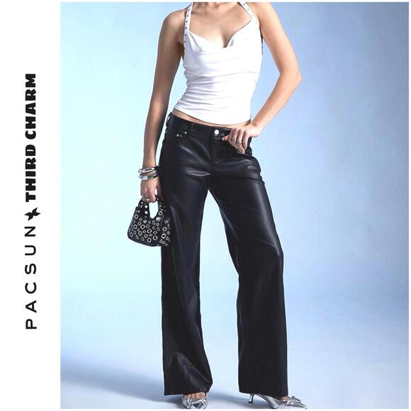 PacSun Pants - NWT PACSUN x Third Charm SZ M Baddie Relaxed Low Rise Faux Leather Wide Leg Pant